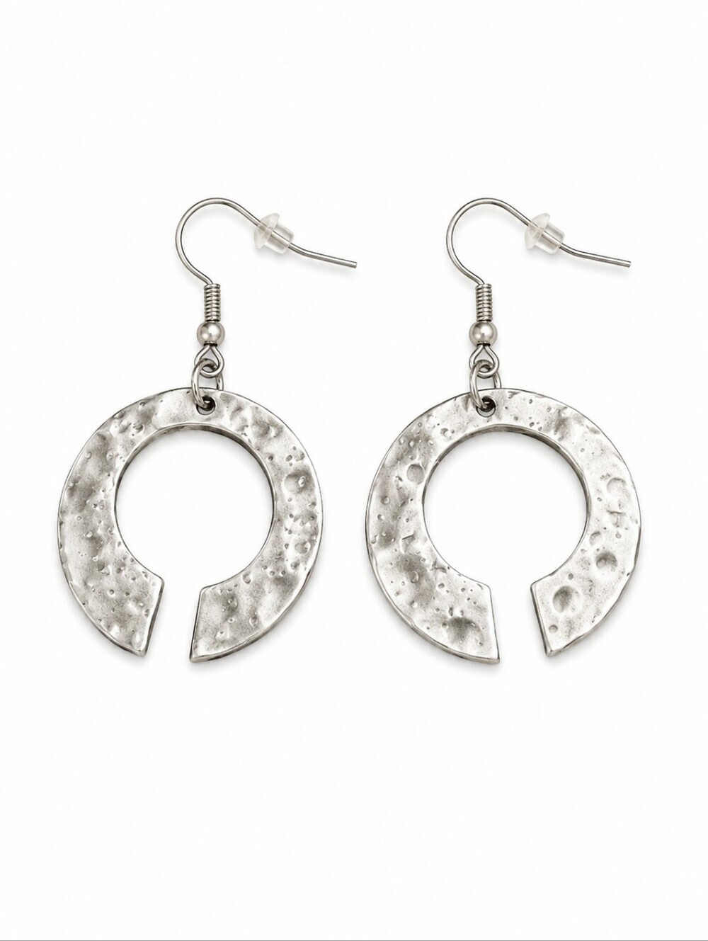 3/$30 IT GIRL Rustic Silvertone Broken Circle Mod Dangle Hook Earrings